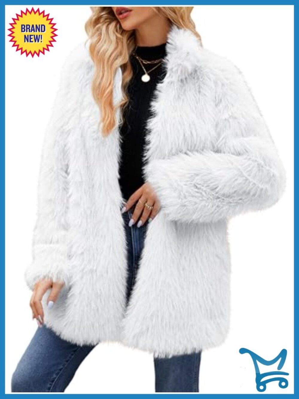 Faux Fur Coat Long Sleeve Warm Open Front Fluffy Jacket